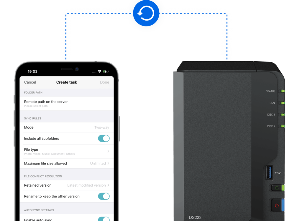 ynology Drive consente di programmare backup automatici per garantire che i dati siano sempre aggiornati senza la necessità di interventi manuali. 